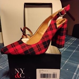 New York & Company Red Plaid Women's Heels